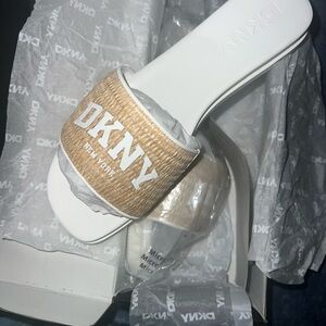 DKNY Tan and White Sandals Minimalist Design
